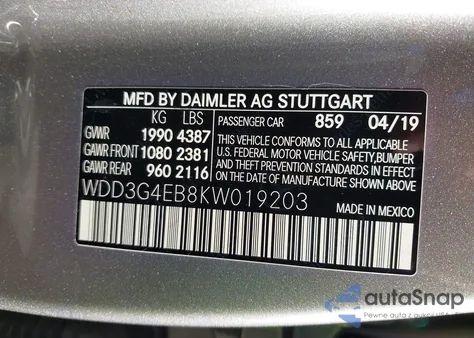 2019 Mercedes-Benz A 220 z USA, uszkodzony, nr VIN WDD3G4EB8KW019203